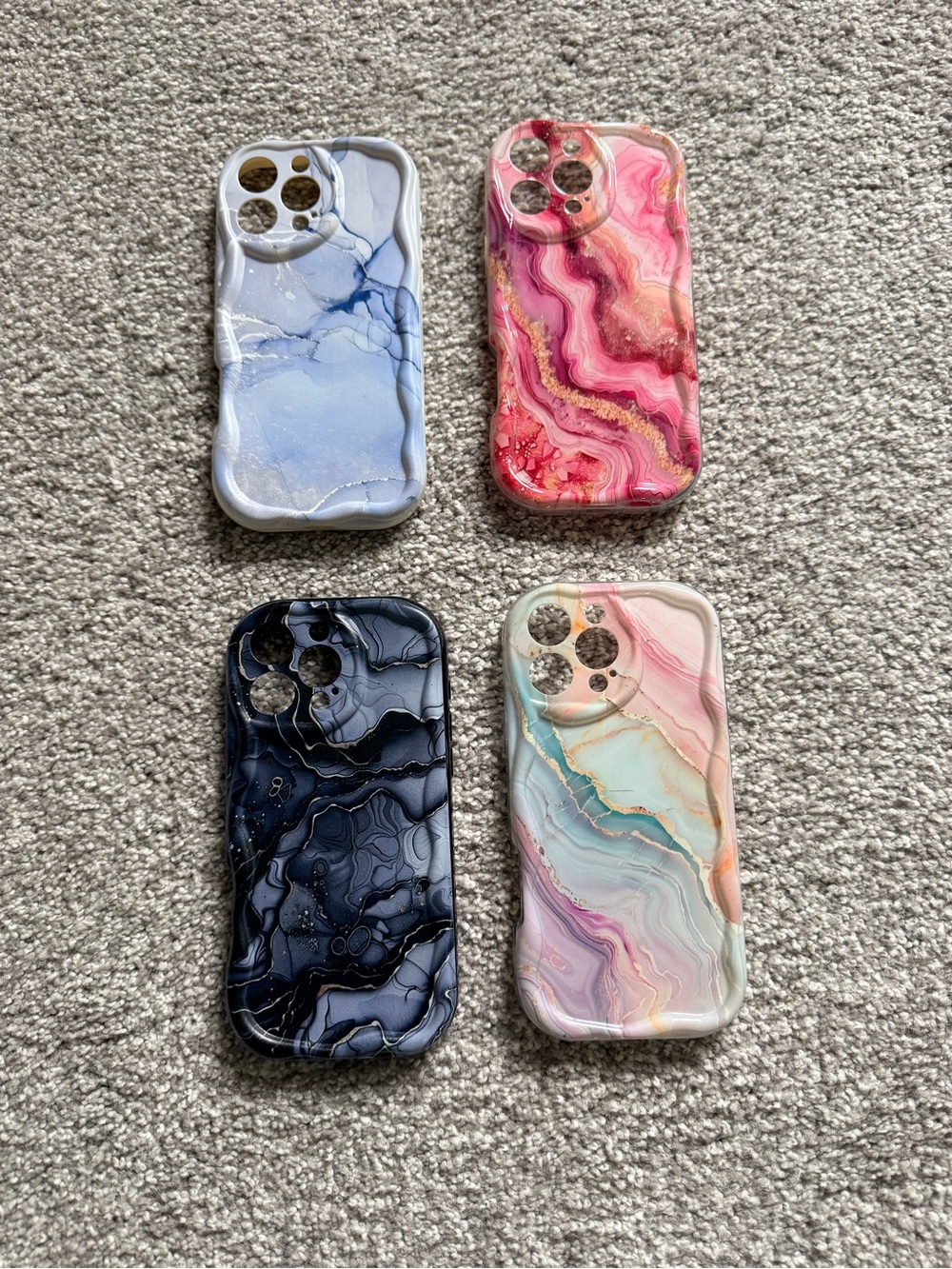 4 iPhone 16 Pro Max Marble Phone Cases – Pink Blue Black & Pastel